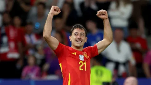 Mikel Oyarzabal of Spain celebrates scoring his team's second goal during the UEFA EURO 2024 final match between Spain and England at Olympiastadion on July 14, 2024 in Berlin, Germany.