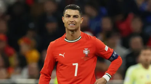 Cristiano Ronaldo reacts to his injury during 2025 UEFA Nations League final