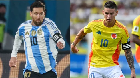 Argentinean star Lionel Messi and Colombian star James Rodriguez playing in the CONMEBOL World Cup Qualifiers.