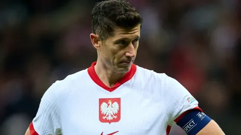 Robert Lewandowski of Poland looks on during the UEFA Nations League 2024/25 League A Group A1 match between Poland and Portugal at PGE Narodowy on October 12, 2024 in Warsaw, Poland.