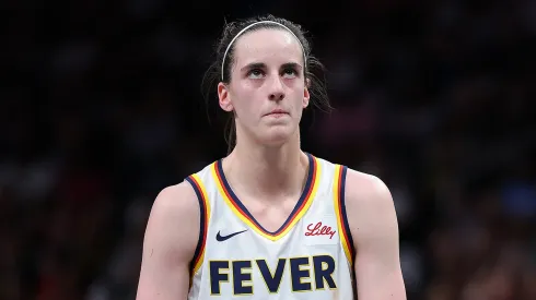Indiana Fever star Caitlin Clark looks on during a match vs New York Liberty