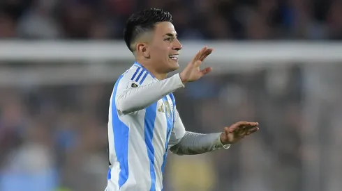 Thiago Almada of Argentina celebrates after scoring the team's first goal during the FIFA World Cup 2026 South American Qualifier match between Argentina and Colombia at Estadio Más Monumental Antonio Vespucio Liberti on June 10, 2025 in Buenos Aires, Argentina.