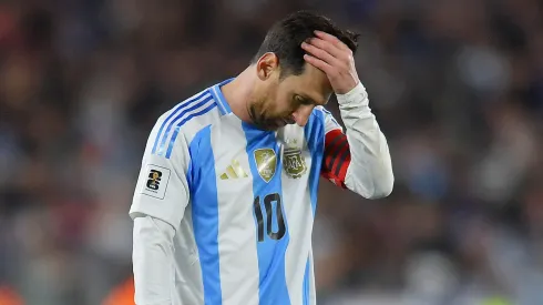 Lionel Messi reacts during Argentina's match against Colombia