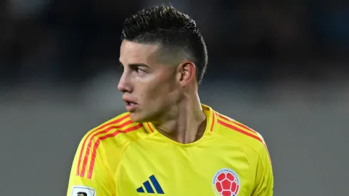 James Rodriguez of Colombia looks on during the match vs Argentina
