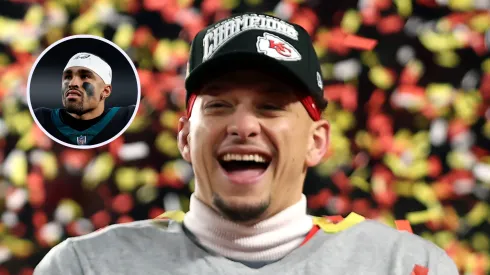 Patrick Mahomes #15 of the Kansas City Chiefs celebrates after the Chiefs defeated the Buffalo Bills 32-29 to win the AFC Championship Game at GEHA Field at Arrowhead Stadium on January 26, 2025 in Kansas City, Missouri.