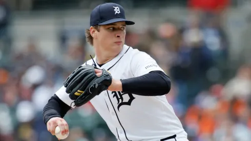 Jackson Jobe #21 of the Detroit Tigers pitches against the San Francisco Giants during the second inning at Comerica Park on May 28, 2025 in Detroit, Michigan.