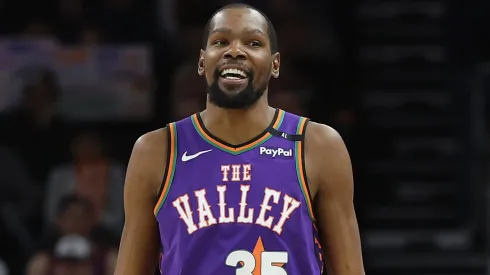 Kevin Durant #35 of the Phoenix Suns reacts during the second half of the NBA game at PHX Arena on March 14, 2025 in Phoenix, Arizona.