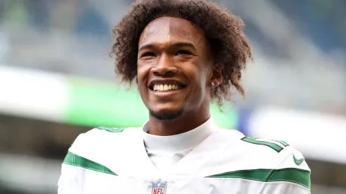 Garrett Wilson #17 of the New York Jets looks on before the game against the Seattle Seahawks at Lumen Field on January 01, 2023 in Seattle, Washington.