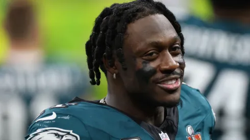A.J. Brown #11 of the Philadelphia Eagles looks on in the fourth quarter against the Kansas City Chiefs during Super Bowl LIX at Caesars Superdome on February 09, 2025 in New Orleans, Louisiana.
