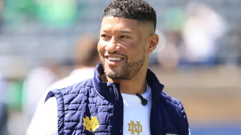 Head coach Marcus Freeman of the Notre Dame Fighting Irish looks on during the 94th Annual Notre Dame Blue-Gold Spring Game at Notre Dame Stadium on April 12, 2025 in South Bend, Indiana.