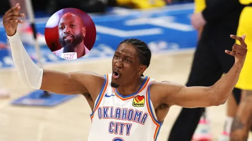 Jalen Williams #8 of the Oklahoma City Thunder celebrates against the Indiana Pacers during the third quarter in Game Five of the 2025 NBA Finals.