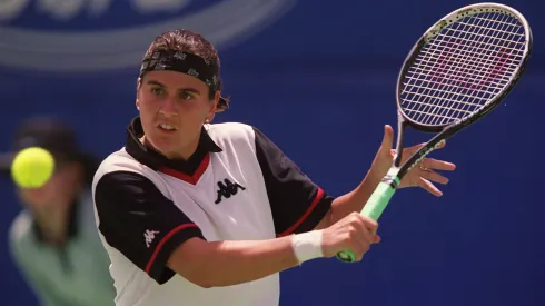 Conchita Martinez of Spain in action against Olga Barabanschikova of Belarus in the second round of the 2000 Australian Open.