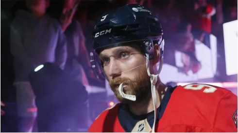 Sam Bennett #9 of the Florida Panthers heads out for the game against the Carolina Hurricanes in Game Three of the Eastern Conference Final of the 2025 Stanley Cup Playoffs at Amerant Bank Arena on May 24, 2025 in Sunrise, Florida.