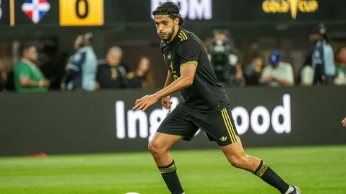 Raul Jimenez #9 of Mexico controls the ball during the first half of the Gold Cup match against Dominican Republic