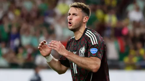 Santiago Gimenez of Mexico reacts in the second half during the CONMEBOL Copa America 2024 Group D match between Mexico and Ecuador.