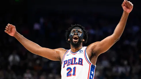 Joel Embiid #21 of the Philadelphia 76ers celebrates a play during the first half of a game against the Utah Jazz at Delta Center on December 28, 2024 in Salt Lake City, Utah.