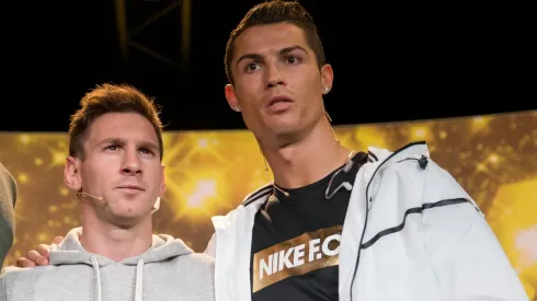 Lionel Messi and Cristiano Ronaldo pose after a press conference prior to the FIFA Ballon d'Or Gala on January 12, 2015