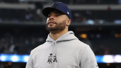 Dak Prescott #4 of the Dallas Cowboys looks on prior to the game against the Washington Commanders at AT&T Stadium on January 05, 2025 in Arlington, Texas.
