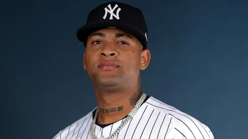 Luis Gil #81 of the New York Yankees poses for a portrait during the New York Yankees Photo Day at George M. Steinbrenner Field on February 18, 2025 in Tampa, Florida.
