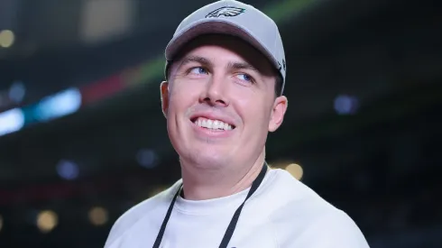 Kellen Moore, offensive coordinator for the Philadelphia Eagles, looks on during Super Bowl LIX Opening Night at Caesars Superdome on February 03, 2025 in New Orleans, Louisiana.