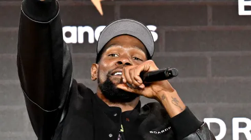 Kevin Durant speaks onstage during Fanatics Fest NYC 2025 at Javits Center
