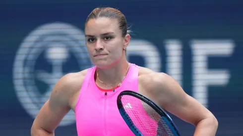Maria Sakkari of Greece looks on during the Miami Open