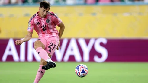 Tadeo Allende of Inter Miami CF scores his team's first goal during the FIFA Club World Cup 2025 group A match vs Palmeiras