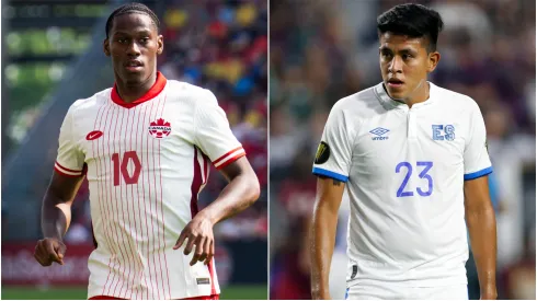 Jonathan David #10 of Canada and Marvin Marquez #23 of El Salvador.