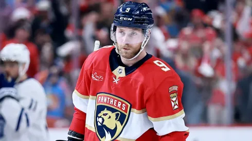 Florida Panthers center Sam Bennett skates during warmups ahead of a 2025 Stanley Cup Playoffs game.