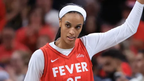 DeWanna Bonner #25 of the Indiana Fever reacts during the fourth quarter against the Connecticut Sun on May 30