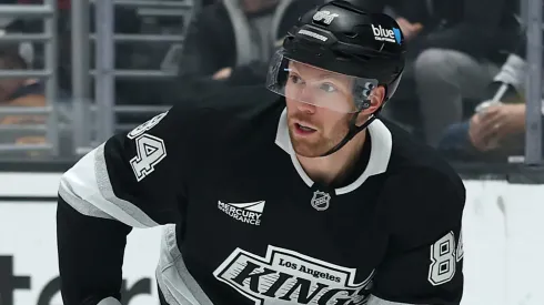 Vladislav Gavrikov #84 of the Los Angeles Kings in action at Crypto.com Arena on March 15, 2025 in Los Angeles, California.