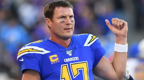 Former Quarterback Philip Rivers #17 of the Los Angeles Chargers on the bench in the second half of the game against the Minnesota Vikings at Dignity Health Sports Park on December 15, 2019 in Carson, California.