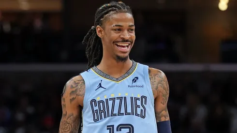 Ja Morant #12 of the Memphis Grizzlies reacts during the first half against the Phoenix Suns at FedExForum on March 10, 2025 in Memphis, Tennessee.
