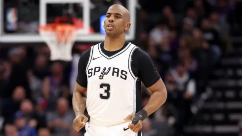 Chris Paul #3 of the San Antonio Spurs stands on the court during their game against the Sacramento Kings at Golden 1 Center on March 07, 2025 in Sacramento, California.