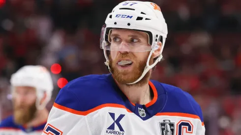 Connor McDavid #97 of the Edmonton Oilers looks on during the second period against the Florida Panthers in Game Six of the 2025 Stanley Cup Final at Amerant Bank Arena on June 17, 2025 in Sunrise, Florida.