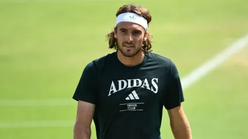 Stefanos Tsitsipas of Greece looks on during a practice session prior to The Championships Wimbledon 2025 at All England Lawn Tennis and Croquet Club on June 29, 2025.