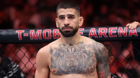 Ilia Topuria of Georgia looks on beofore facing Charles Oliveira of Brazil in the lightweight main event title bout during UFC 317 at T-Mobile Arena on June 28, 2025 in Las Vegas, Nevada.