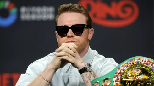 Undisputed super middleweight champion Canelo Alvarez attends a news conference at T-Mobile Arena on June 27, 2025 in Las Vegas, Nevada. Alvarez is scheduled to defend his titles against Terence Crawford on September 13, 2025, at Allegiant Stadium in Las Vegas.
