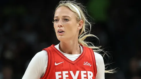 Sophie Cunningham #8 of the Indiana Fever walks backcourt during a game against the Dallas Wings at American Airlines Center on June 27, 2025 in Dallas, Texas.
