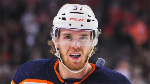 Connor McDavid #97 of the Edmonton Oilers in action against the Calgary Flames during an NHL game at Scotiabank Saddledome on January 11, 2020 in Calgary, Alberta, Canada.