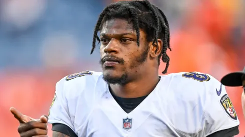 Lamar Jackson #8 of the Baltimore Ravens walks off the field after a 23-7 win over the Denver Broncos at Empower Field at Mile High on October 3, 2021 in Denver, Colorado.