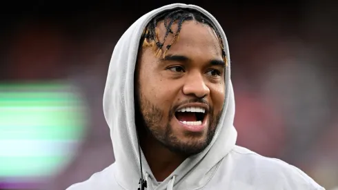 Tua Tagovailoa #1 of the Miami Dolphins reacts in the first quarter against the Cleveland Browns at Huntington Bank Field on December 29, 2024 in Cleveland, Ohio.