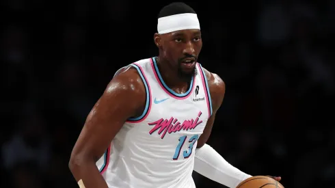 : Bam Adebayo #13 of the Miami Heat in action during the game against the Brooklyn Nets at Barclays Center on February 07, 2025 in the Brooklyn borough of New York City.