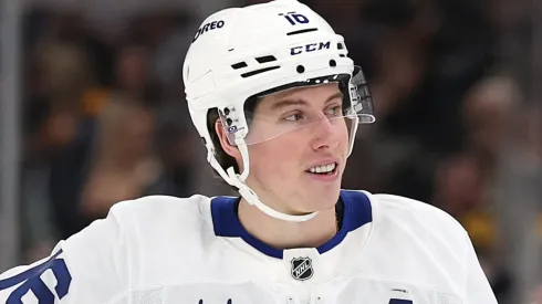 Former Maple Leafs star Mitch Marner speaks during his Vegas Golden Knights introduction, where he shared why he vetoed a trade months before signing his record-breaking deal.