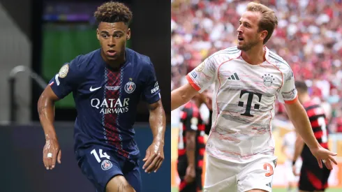 Desire Doue #14 of Paris Saint-Germain and Harry Kane #9 of FC Bayern Munchen.