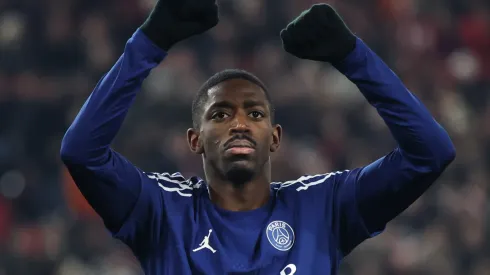 Ousmane Dembele of Paris Saint-Germain celebrates the team's fourth goal during the UEFA Champions League 2024/25 League Phase.