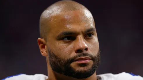 Dak Prescott #4 of the Dallas Cowboys looks on during the third quarter against the Atlanta Falcons at Mercedes-Benz Stadium on November 03, 2024 in Atlanta, Georgia.