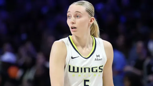 Paige Bueckers #5 of the Dallas Wings walks backcourt during a game against the Phoenix Mercury at College Park Center on July 03, 2025 in Arlington, Texas.