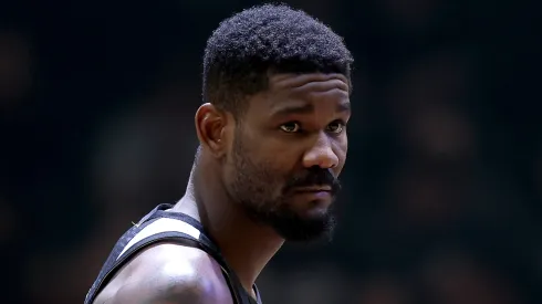 Deandre Ayton #2 of the Portland Trail Blazers looks on during the first half against the Utah Jazz at Moda Center.