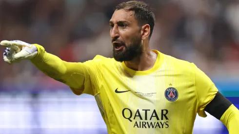 Gianluigi Donnarumma #1 of Paris Saint-Germain reacts during the FIFA Club World Cup 2025 quarter-final match against Bayern Munich.